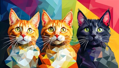 Wall Mural - Geometric Abstract Elegance Featuring Three Cats