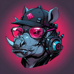 Canvas Print - Rhino with Headphones