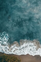 Canvas Print - Aerial View of Ocean Waves Crashing on Sandy Beach