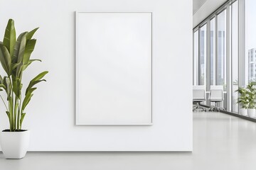 Wall Mural - Elegant White Office Room with Minimalist Poster Display