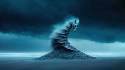 Wall Mural - Whirlwind of Sand and Stormy Sky with Horse Silhouette