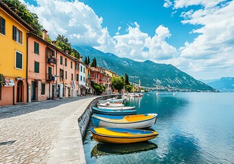 Poster - Colorful Buildings Along the Lakeside in Italy