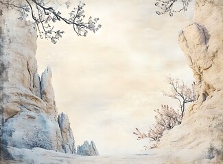 Wall Mural - White Rock Cliffs with Trees in a Vintage Style