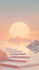 Wall Mural - White Steps Leading to the Moon in a Pink Sky