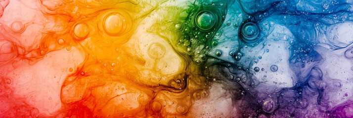 Sticker - Abstract rainbow-colored liquid with bubbles.