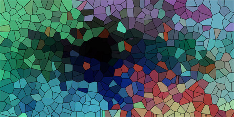 Wall Mural - Abstract Seamless Multicolor Broken Stained-Glass Geometric Retro Tiles Pattern and Quartz Crystal Voronoi Diagram Background for Website, Fabric Printing, Brochures, Luxury/Premium Packaging