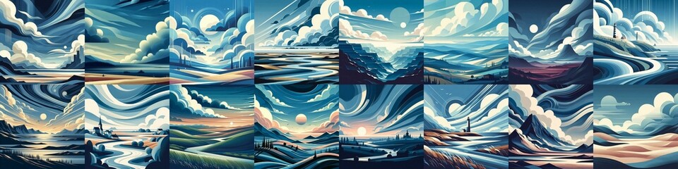 Wall Mural - Minimalistic style landscape illustration. AI generated illustration