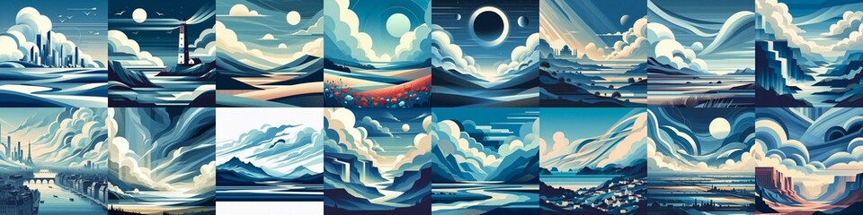 Wall Mural - Minimalistic style landscape illustration. AI generated illustration