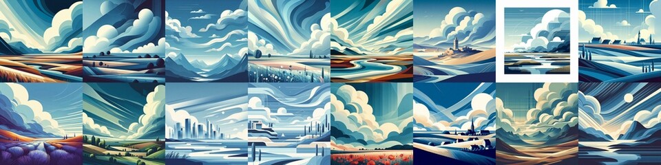 Wall Mural - Minimalistic style landscape illustration. AI generated illustration