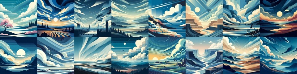 Wall Mural - Minimalistic style landscape illustration. AI generated illustration