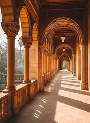 Sticker - Ornate Arched Colonnade with Sunlight and Shadows