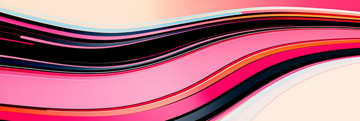 Sticker - Abstract background with curved lines in pink, black, and orange.