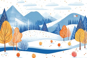 Poster - Snowy Winter Landscape with Mountains and Trees