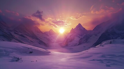 Poster - Sunset Over Snowy Mountains