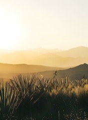 Sticker - Sunrise Over the Mountains with Green Grass