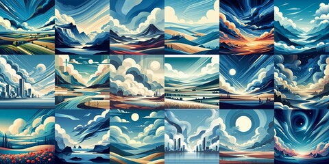 Minimalistic style landscape illustration. AI generated illustration