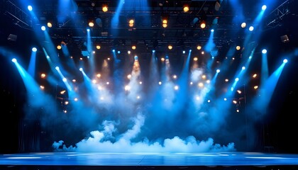 Wall Mural - Mysterious atmosphere of blue stage lights illuminating swirling smoke