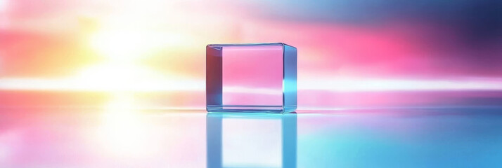 Wall Mural - Glass cube on a colorful background