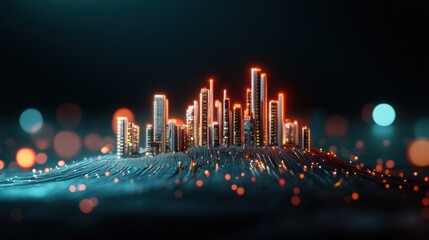 Wall Mural - A futuristic cityscape with data streams and visualizations representing insights and patterns.