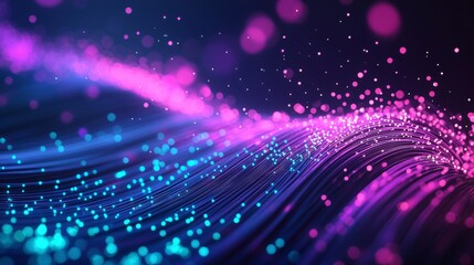 Wall Mural - blue and pink glowing particles flow in a wave pattern, creating energy and movement. perfect for te