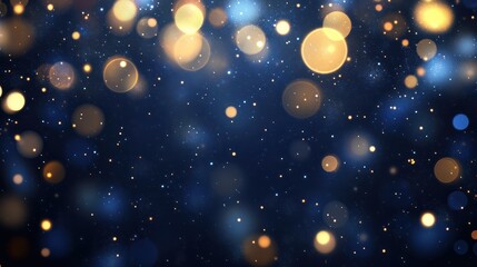 Wall Mural - shiny background of navy blue bokeh lights. festive wallpaper for holidays and celebrations