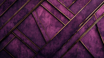 Wall Mural - Purple textured background with intersecting gold lines forming geometric shapes, creating a luxurious and modern design