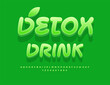 © Popskraft - Vector healthy label Detox Drink. Handwritten Green Font. Creative 3D Alphabet Letters and Numbers set