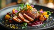 © Eliza - kaczka, pieczona, żurawina, sos, elegancja, fine dining, jesień, mięso, luksus, restauracja, kulinaria, talerz, mikroliście, dekoracja, danie główne, gastronomia, premium, wykwintne, tekstura, miękkoś