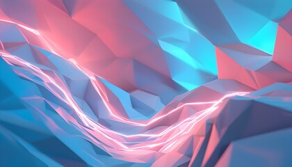 Wall Mural - Vibrant Abstract Pink and Blue Low Poly Background with Glowing Lines and Soft Light Effects