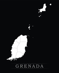 White political maps of Grenada isolated on black background.