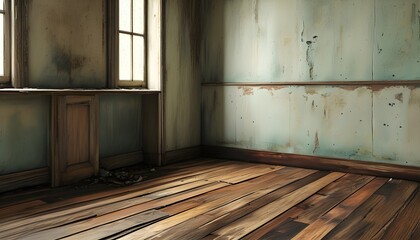 Wall Mural - rustic vintage interior with weathered wooden floor and distressed walls