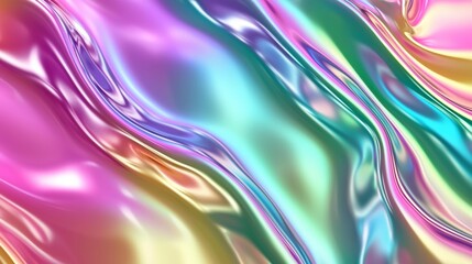 Captivating holographic liquid background with rainbow texture, vibrant colors, and fluid movements, creating a dynamic and modern design element