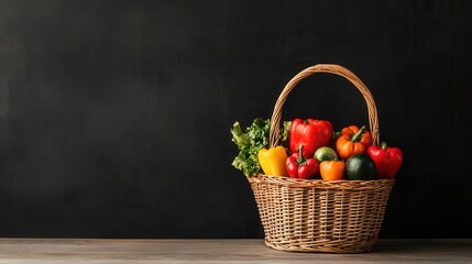 Wicker basket filled with organic farm-to-table produce, vibrant colors and natural textures