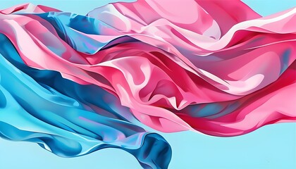 Wall Mural - Elegant face mask design with flowing pink and blue fabric in an abstract style