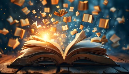 Wall Mural - Whirling Pages of Imagination: A Magical Burst from an Open Book