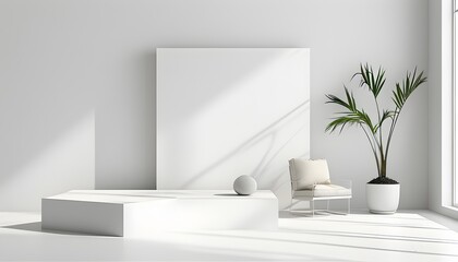 Wall Mural - Sleek and Modern Minimalist White Studio Showcasing Stylish Products