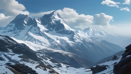 Wall Mural - Majestic Snow-Capped Mountain Peak Against a Clear Blue Sky