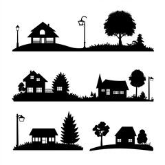 Sticker - Small Town Silhouette, Illustration Isolated On White Background