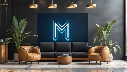 Wall Mural - Modern Investment Logo Featuring Initial M with Graph Data Icon and Upward Trend Symbol