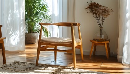 Wall Mural - Sunlit space featuring a rustic wooden chair