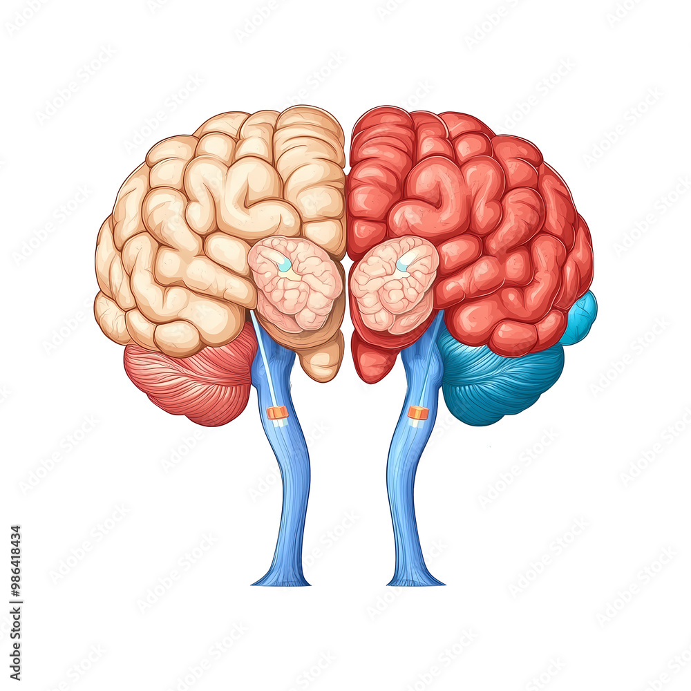Detailed Illustration of Human Brain Anatomy with Labeled Parts ...