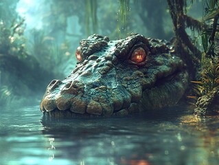 Sticker - Close-Up of a Crocodile in a Jungle Swamp