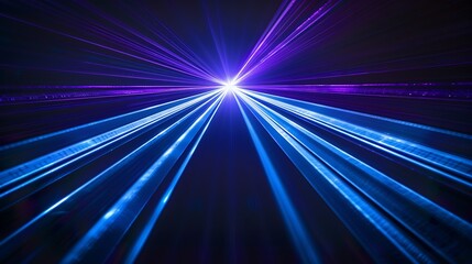 Leinwandbilder - Blue and violet beams of bright laser light shining on black background