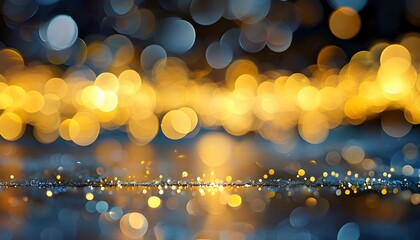 Wall Mural - Dreamy abstract holiday scene with shimmering golden bokeh circles