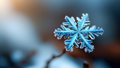 Wall Mural - Intricate Snowflake Close-Up on a Brilliant Blue Background