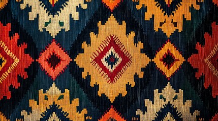 Poster - Vibrant textile pattern featuring geometric shapes in rich colors. Perfect for home decor or fashion inspiration.