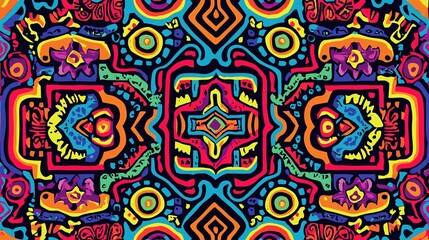 Poster - A vibrant, colorful abstract pattern featuring intricate geometric designs and bold hues, perfect for artistic projects.