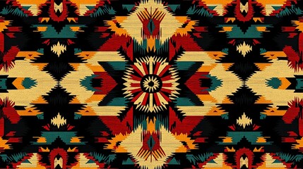 Poster - A vibrant geometric textile pattern with bold colors and intricate designs, perfect for cultural and artistic projects.