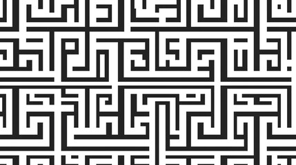Poster - Intricate black and white maze pattern, perfect for backgrounds, fabric designs, or creative projects.
