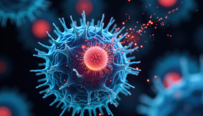 Wall Mural - cell therapy biotech concept: microscopic view of a cell with genetic modification, scientific resea